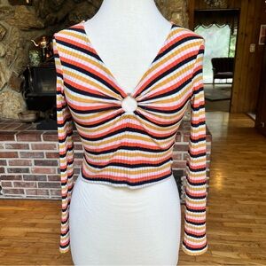 Topshop Multicolor Striped Knot Front Blouse